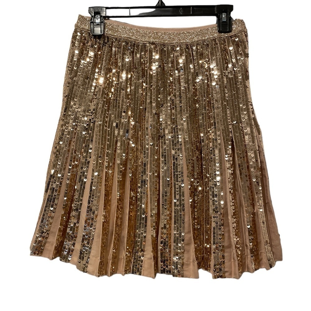 Anthropologie Bea Sequined Mini Skirt Pleated Gold size 4 - Picture 6 of 6